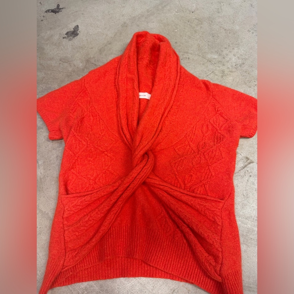 Anthropologie Short-Sleeve Cowl Neck Sweater - Bright Orange-Red
